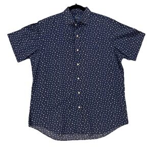 Polo Ralph Lauren Seersucker Shirt Mens L Navy Nautical Flag Print Short Sleeve